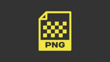Sarı PNG dosya belgesi. Gri arkaplanda png düğmesi simgesi indir. PNG dosya simgesi. 4K Video hareketli grafik canlandırması