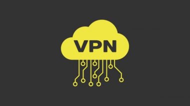 Sarı Bulut VPN arayüz simgesi gri arkaplanda izole edildi. Yazılım entegrasyonu 4K Video hareketli grafik canlandırması