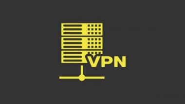 Sarı Sunucu VPN simgesi gri arkaplanda izole edildi. 4K Video hareketli grafik canlandırması