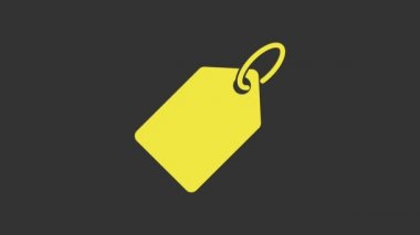 Gri arkaplanda sarı boş etiket fiyat etiketi simgesi izole edildi. Boş alışveriş indirimi etiketi. Şablon indirimli afiş. 4K Video hareketli grafik canlandırması