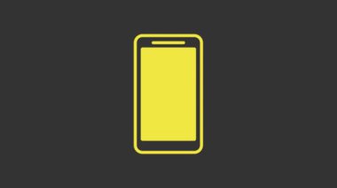 Sarı Akıllı Telefon, gri arkaplanda izole edilmiş bir cep telefonu simgesi. 4K Video hareketli grafik canlandırması