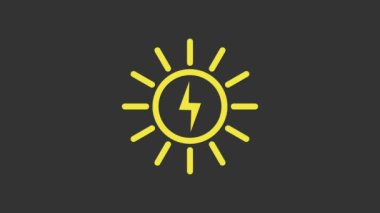 Sarı Güneş enerjisi panel simgesi gri arkaplanda izole edildi. 4K Video hareketli grafik canlandırması