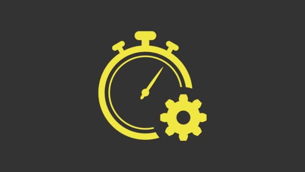 Yellow Time management icoon geïsoleerd op grijze achtergrond. Klok en versnellingsbak. Productiviteitssymbool. 4K Video motion grafische animatie — Stockvideo