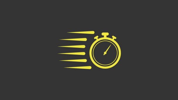 Yellow Stopwatch icon isolated on grey background. Time timer sign. Chronometer sign. 4K Video motion graphic animation — Stock Video