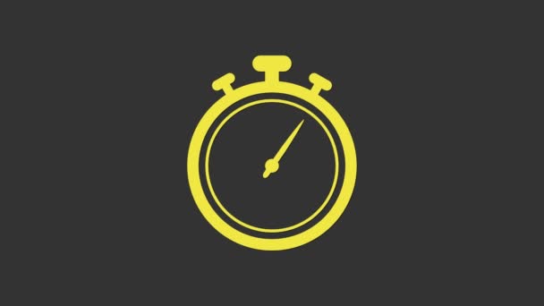 Gul stoppur ikon isolerad på grå bakgrund. Tidtagarskylt. Kronometertecken. 4K Video motion grafisk animation — Stockvideo