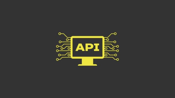 在灰色背景下孤立的黄色计算机api接口图标。应用程序接口API技术。软件集成。4K视频运动图形动画 — 图库视频影像