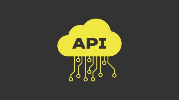Icono de interfaz de api de nube amarilla aislado sobre fondo gris. Tecnología API de interfaz de programación de aplicaciones. Integración de software. Animación gráfica de vídeo 4K — Vídeos de Stock