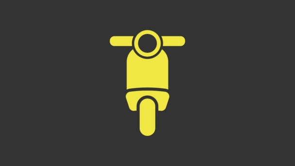 Žlutý skútr ikona izolované na šedém pozadí. Grafická animace pohybu videa 4K — Stock video