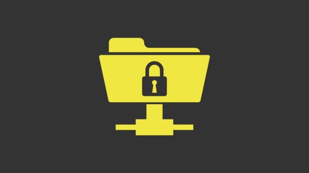 黄色FTP文件夹和锁图标隔离在灰色背景.软件更新的概念, ftp传输协议.安保、安全、保护概念。4K视频运动图形动画 — 图库视频影像