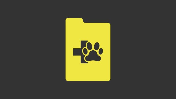 Yellow Clipboard with medical clinical record pet icon isolated on grey background. Health insurance form. Medical check marks report. 4K Video motion graphic animation — Stock Video