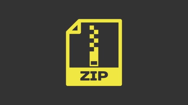 Gult ZIP-fildokument. Ladda ner zip knapp ikon isolerad på grå bakgrund. ZIP-filsymbol. 4K Video motion grafisk animation — Stockvideo