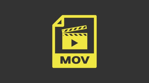 黄色のMOVファイル文書。灰色の背景に隔離されたMOVボタンアイコンをダウンロードします。MOVファイルのシンボル。オーディオとビデオのコレクション。4Kビデオモーショングラフィックアニメーション — ストック動画