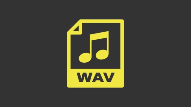 Sarı WAV dosya dökümanı. Gri arkaplanda dalga simgesi indir. Dijital ses riff dosyaları için WAV dalga boyu ses dosyası biçimi. 4K Video hareketli grafik canlandırması — Stok video