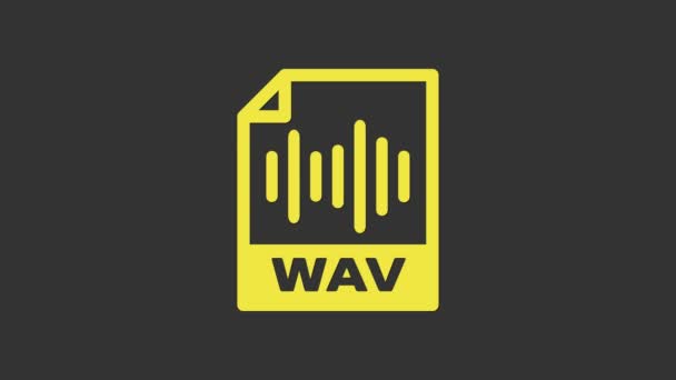 Yellow WAV file document. Download wav button icon isolated on grey background. WAV waveform audio file format for digital audio riff files. 4K Video motion graphic animation — Stock Video