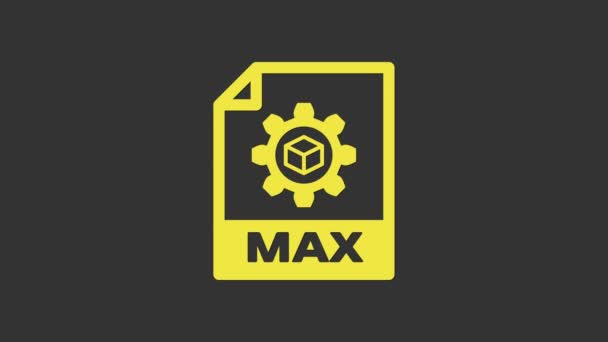 Żółty dokument MAX. Pobierz ikonę przycisku max na szarym tle. Symbol pliku MAX. 4K Animacja graficzna ruchu wideo — Wideo stockowe