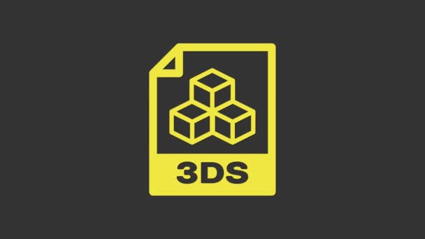 옐로우 3DS 파일 문서. 회색 배경에 분리 된 3ds 버튼 아이콘을 다운로드 한다. 3DS 파일 심볼. 4K 비디오 모션 그래픽 애니메이션 — 비디오