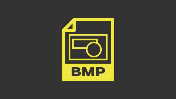 Gelbe BMP-Datei. Das Symbol für die Schaltfläche bmp auf grauem Hintergrund herunterladen. BMP-Dateisymbol. 4K Video Motion Grafik Animation — Stockvideo