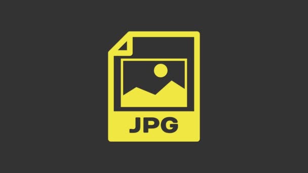 Documento de arquivo JPG amarelo. Baixar ícone de botão de imagem isolado no fundo cinza. Símbolo de ficheiro JPG. Animação gráfica em movimento de vídeo 4K — Vídeo de Stock