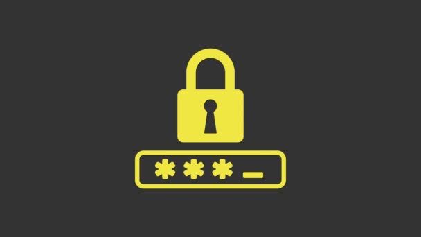 Ikon akses keamanan dan perlindungan sandi kuning diisolasi dengan latar belakang abu-abu. Kunci ikon. Keamanan, keamanan, perlindungan, konsep privasi. Animasi grafis gerak Video 4K — Stok Video