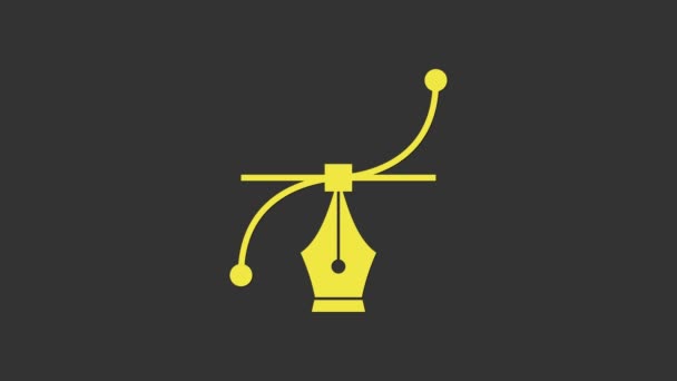 Pictograma curbei galbene Bezier izolată pe fundal gri. Pictograma instrument stilou. 4K Animație grafică în mișcare video — Videoclip de stoc
