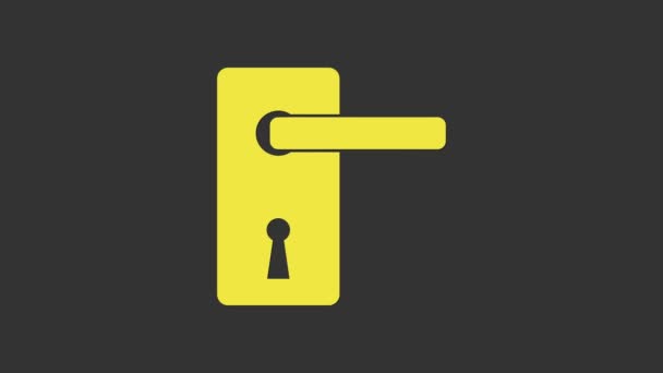 Κίτρινη πόρτα λαβή εικονίδιο απομονώνονται σε γκρι φόντο. Σημάδι κλειδώματος πόρτας. 4K Γραφική κίνηση κίνησης βίντεο — Αρχείο Βίντεο