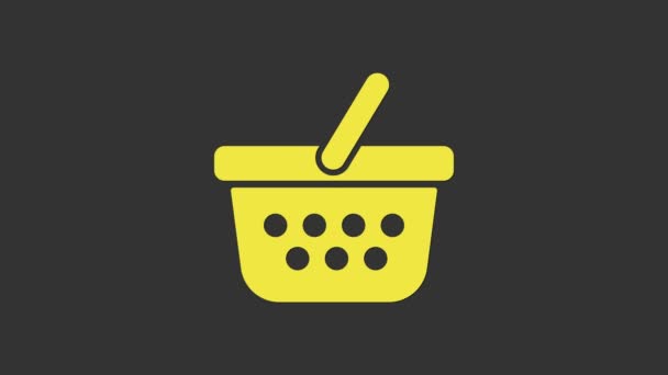 Yellow Shopping basket icon isolated on grey background. Online buying concept. Delivery service sign. Shopping cart symbol. 4K Video motion graphic animation — Stock Video