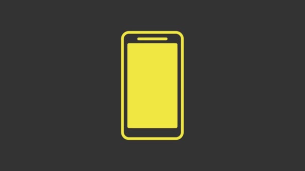 Gele Smartphone, mobiele telefoon pictogram geïsoleerd op grijze achtergrond. 4K Video motion grafische animatie — Stockvideo