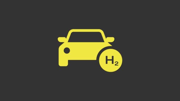 Icône de voiture jaune hydrogène isolé sur fond gris. Panneau de gare H2. Hydrogène voiture à pile à combustible écologique zéro émission. Animation graphique de mouvement vidéo 4K — Video