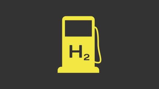 Sárga hidrogén töltőállomás ikon elszigetelt szürke alapon. H2 állomás jele. 4K Videó mozgás grafikus animáció — Stock videók