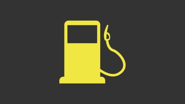 Žlutá ikona benzínové nebo čerpací stanice izolovaná na šedém pozadí. Symbol paliva. Benzínová pumpa. Grafická animace pohybu videa 4K — Stock video