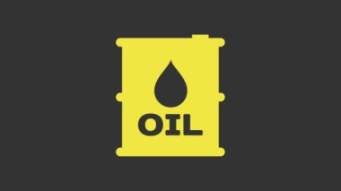 Sarı yağ varili ikonu gri arka planda izole edildi. Yağ bidonu. Bilgi grafikleri, yakıt, endüstri, güç, ekoloji için. 4K Video hareketli grafik canlandırması