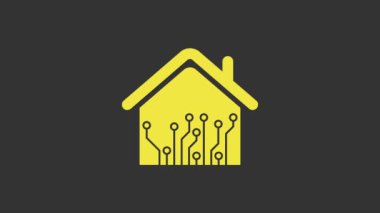 Sarı Akıllı ev simgesi gri arkaplanda izole edildi. Uzaktan kumanda. 4K Video hareketli grafik canlandırması