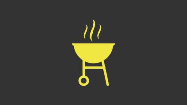 Sarı Izgara Izgara ikonu gri arka planda izole edildi. Barbekü ızgara partisi. 4K Video hareketli grafik canlandırması