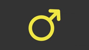 Gri arkaplanda sarı erkek cinsiyet sembolü izole edildi. 4K Video hareketli grafik canlandırması