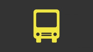 Sarı Otobüs simgesi gri arkaplanda izole edildi. Ulaşım konsepti. Otobüs turu tabelası. Turizm ya da kamu aracı sembolü. 4K Video hareketli grafik canlandırması