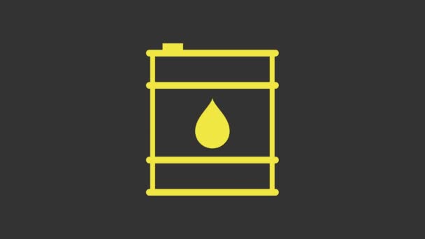 Gul oljefat linje ikon isolerad på grå bakgrund. Oljetrumsbehållare. För infografik, bränsle, industri, kraft, ekologi. 4K Video motion grafisk animation — Stockvideo