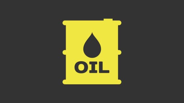 Icône baril de pétrole jaune isolé sur fond gris. Conteneur à baril d'huile. Pour l'infographie, le carburant, l'industrie, le pouvoir, l'écologie. Animation graphique de mouvement vidéo 4K — Video