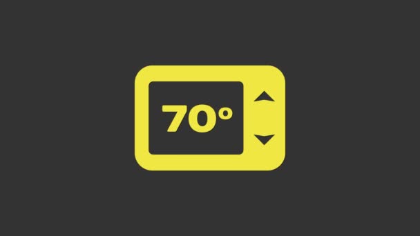 Icona termostato giallo isolato su sfondo grigio. Controllo della temperatura. Animazione grafica 4K Video motion — Video Stock