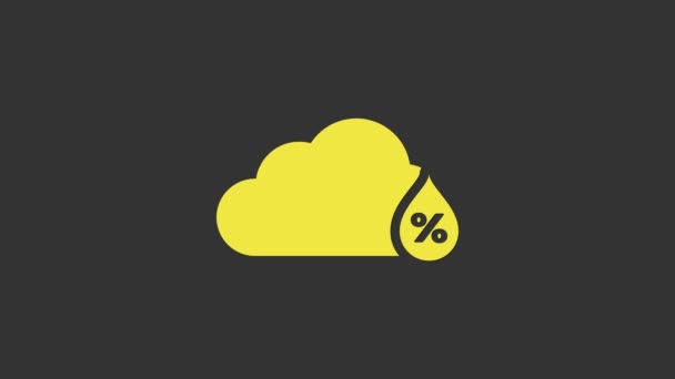 Żółta ikona wilgotności izolowana na szarym tle. Pogoda i meteorologia, chmura, symbol termometru. 4K Animacja graficzna ruchu wideo — Wideo stockowe
