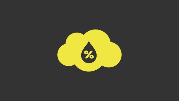 Ícone amarelo da umidade isolado no fundo cinzento. Tempo e meteorologia, nuvem, símbolo do termómetro. Animação gráfica em movimento de vídeo 4K — Vídeo de Stock