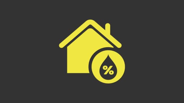 Ícone de umidade da casa amarela isolado no fundo cinza. Tempo e meteorologia, símbolo do termómetro. Animação gráfica em movimento de vídeo 4K — Vídeo de Stock