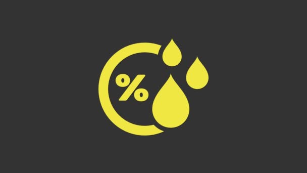 Ícone amarelo da umidade isolado no fundo cinzento. Tempo e meteorologia, símbolo do termómetro. Animação gráfica em movimento de vídeo 4K — Vídeo de Stock