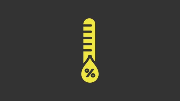 Ícone amarelo da umidade isolado no fundo cinzento. Tempo e meteorologia, símbolo do termómetro. Animação gráfica em movimento de vídeo 4K — Vídeo de Stock