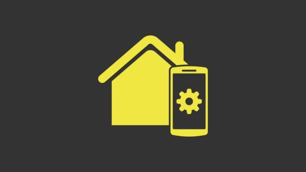 Yellow Smart home - icono del sistema de control remoto aislado sobre fondo gris. Animación gráfica de vídeo 4K — Vídeos de Stock