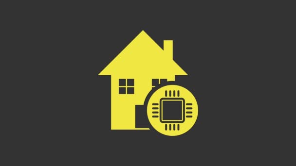 Icono de casa inteligente amarillo aislado sobre fondo gris. Control remoto. Animación gráfica de vídeo 4K — Vídeo de stock