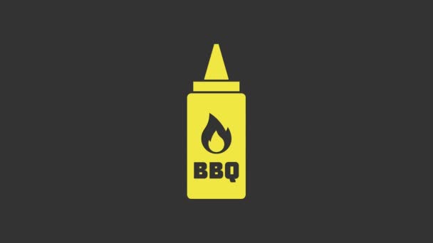 Gele Ketchup flessenpictogram geïsoleerd op grijze achtergrond. Vuur vlam icoon. Barbecue en BBQ grill symbool. 4K Video motion grafische animatie — Stockvideo