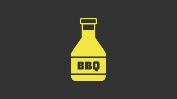 Żółta ikona butelki Ketchup na szarym tle. Grill i grill symbol grilla. 4K Animacja graficzna ruchu wideo — Wideo stockowe