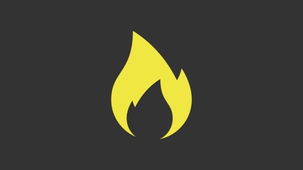 Yellow Fire flame icon isolated on grey background. Heat symbol. 4K Video motion graphic animation — Stock Video