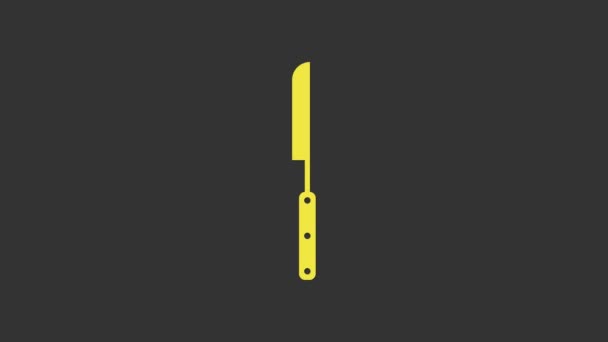 Icône de couteau de barbecue jaune isolé sur fond gris. Icône couteau de cuisine. Signe de couteau de barbecue. Barbecue et outil de grill. Animation graphique de mouvement vidéo 4K — Video