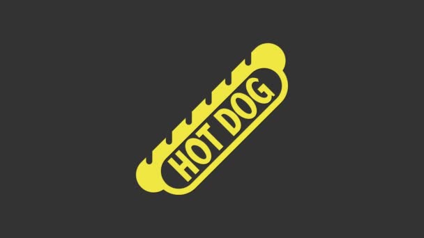 Yellow Hotdog sandwich icon isolated on grey background. Sausage icon. Fast food sign. 4K Video motion graphic animation — Stock Video